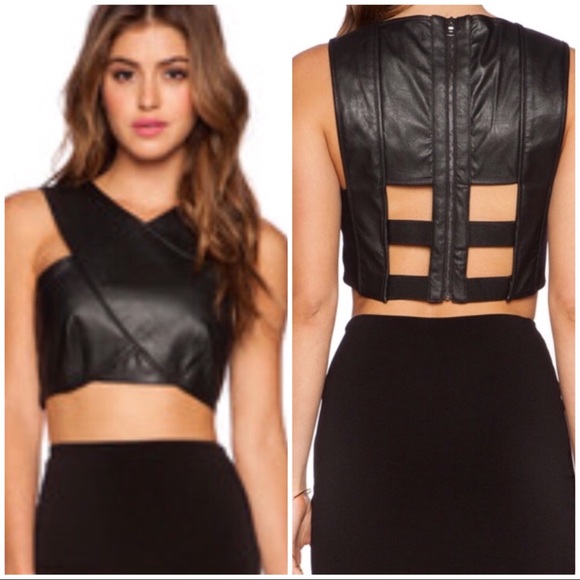 BCBGMaxAzria Tops - BCBG Black NYELLA Faux Leather Cutout Crop Top XS